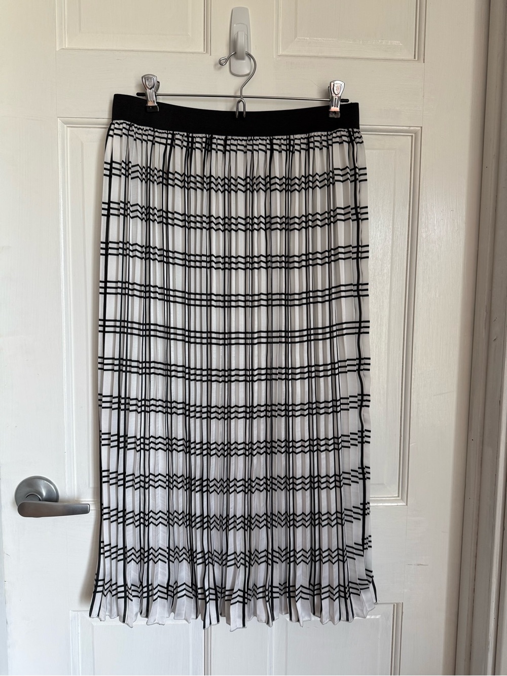 Rachel Zoe Black and White Pleated Grid Midi Skirt